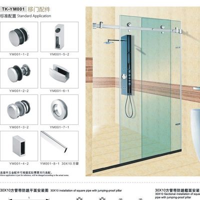 SS304 Quadrat 30*10mm Bar Dusche Schiebetür Rohr Einbau mit Silber Aussehen Stil