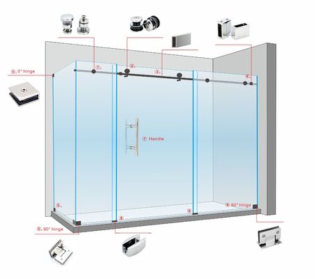 8-12 Dicke sichere Glas-Hardware Glas-System-Set Badezimmer-Zubehör Schiebetür-Kit
