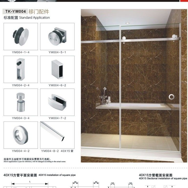 Hotelbadezimmer Wesentliche Moderne SS304 Spiegel Schiebetür Dusche für Renovierung