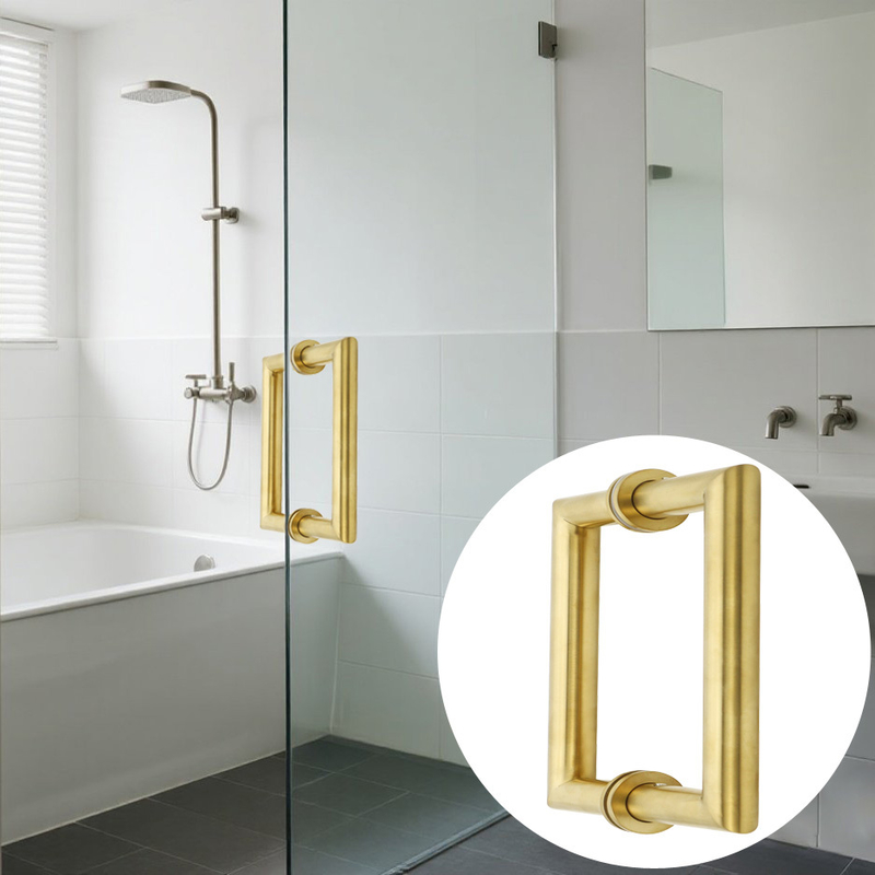 Metallrunder Röhre quadratisch Hauptglas Tür Gold Zuggriff