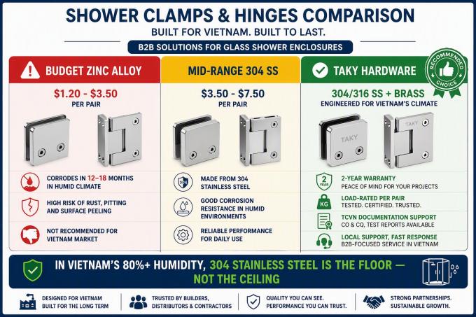 Budget vs mid-range vs TAKY — clamp and hinge comparison for Vietnam